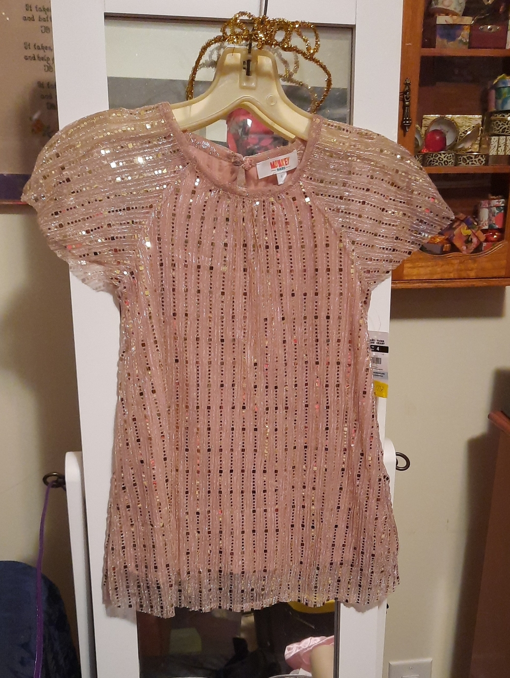 NWT Little Girl's Pink Sequin Party Dress Full Lined Size 4 And Tiara
